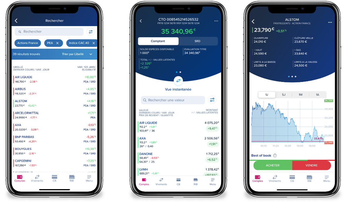 Interface mobile de l'offre Bourse