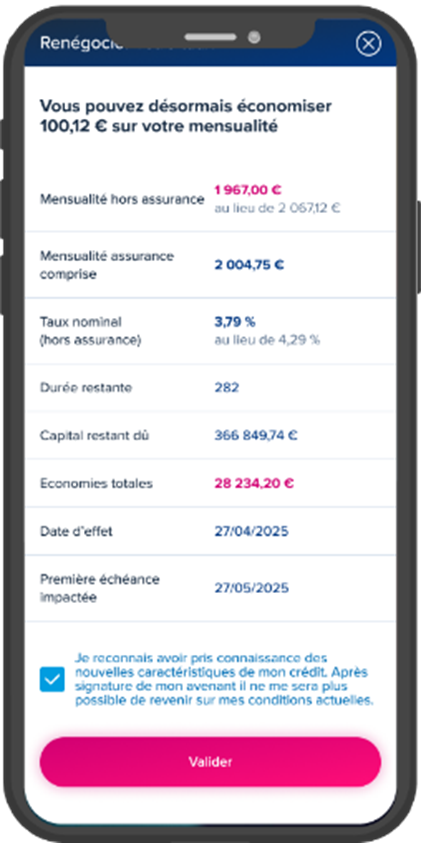 Visuel du parcours version mobile de renégociation du crédit