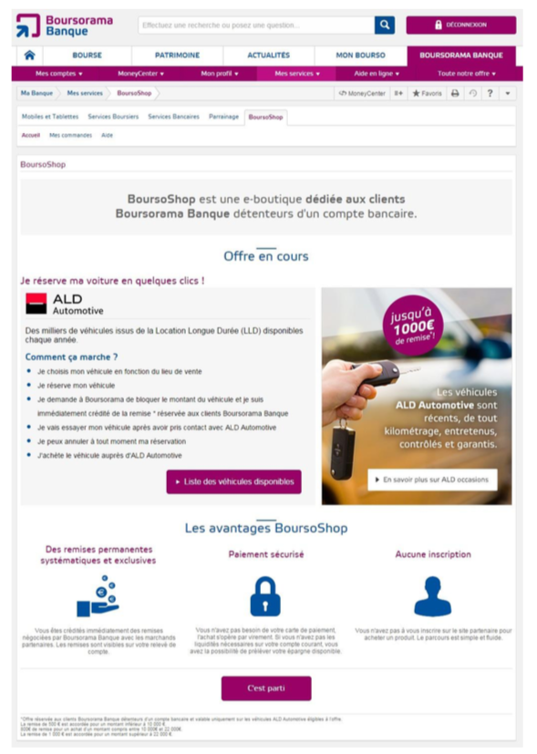 Visuel de l'interface BoursoShop