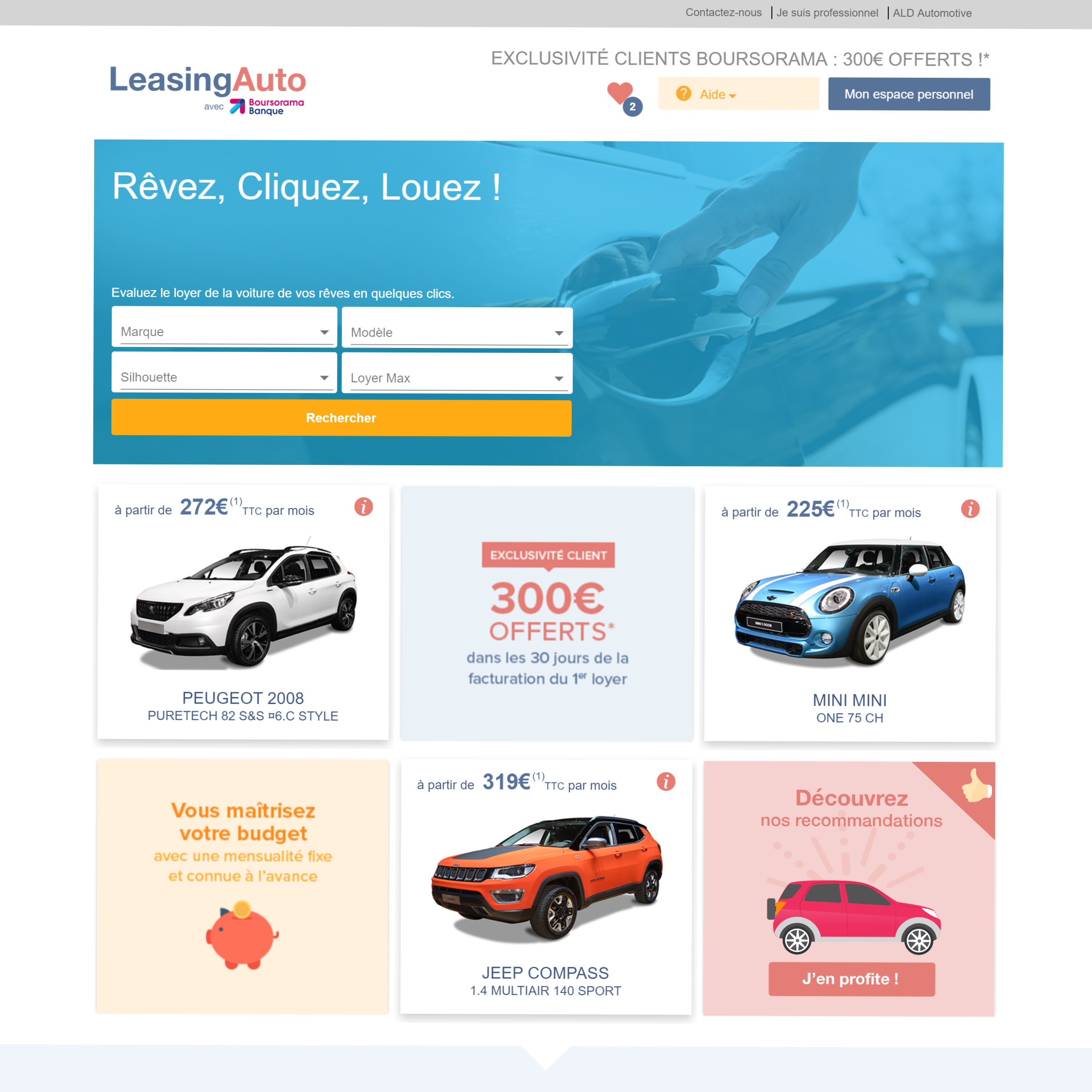 Visuel de l'interface de location de voiture longue durée